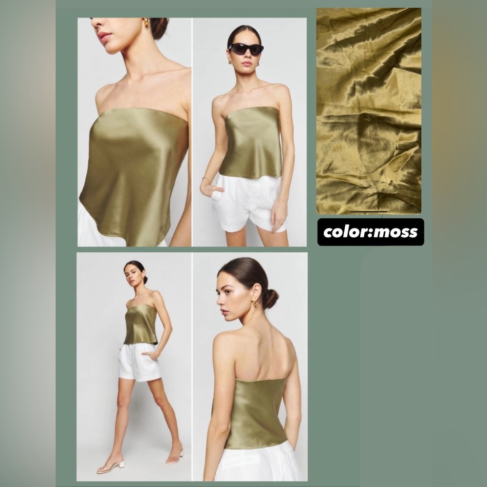 Reformation Moss Green Strapless Top